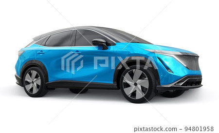 Blue electric SUV car of the new generation on a white background. 3d rendering. Blue electric SUV car of the new generation on a white background. 3d rendering. 94801958