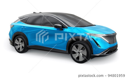 Blue electric SUV car of the new generation on a white background. 3d rendering. Blue electric SUV car of the new generation on a white background. 3d rendering. 94801959