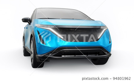 Blue electric SUV car of the new generation on a white background. 3d rendering. Blue electric SUV car of the new generation on a white background. 3d rendering. 94801962