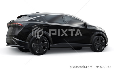Black electric SUV car of the new generation on a white background. 3d rendering. Black electric SUV car of the new generation on a white background. 3d rendering. 94802058