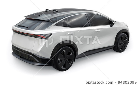 White electric SUV car of the new generation on a white background. 3d rendering. White electric SUV car of the new generation on a white background. 3d rendering. 94802099