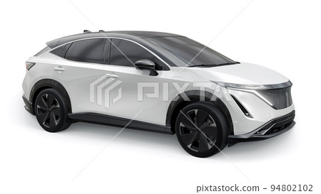 White electric SUV car of the new generation on a white background. 3d rendering. White electric SUV car of the new generation on a white background. 3d rendering. 94802102