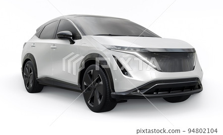 White electric SUV car of the new generation on a white background. 3d rendering. White electric SUV car of the new generation on a white background. 3d rendering. 94802104