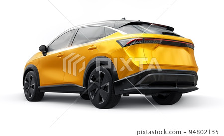 Orange electric SUV car of the new generation on a white background. 3d rendering. Orange electric SUV car of the new generation on a white background. 3d rendering. 94802135