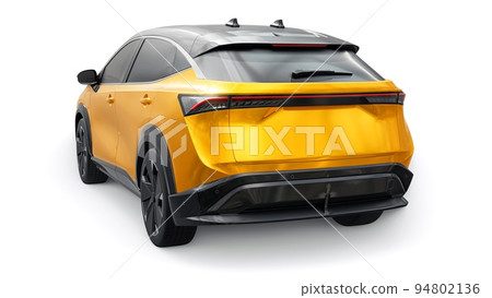 Orange electric SUV car of the new generation on a white background. 3d rendering. Orange electric SUV car of the new generation on a white background. 3d rendering. 94802136