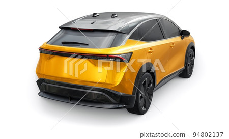 Orange electric SUV car of the new generation on a white background. 3d rendering. Orange electric SUV car of the new generation on a white background. 3d rendering. 94802137