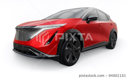 Red electric SUV car of the new generation on a white background. 3d rendering. Red electric SUV car of the new generation on a white background. 3d rendering. 94802181