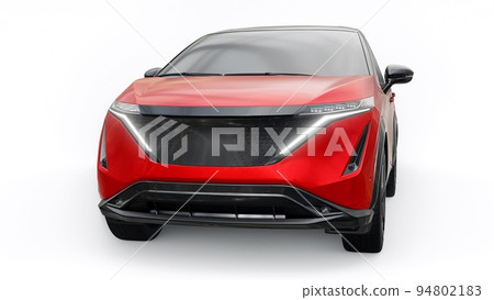 Red electric SUV car of the new generation on a white background. 3d rendering. Red electric SUV car of the new generation on a white background. 3d rendering. 94802183
