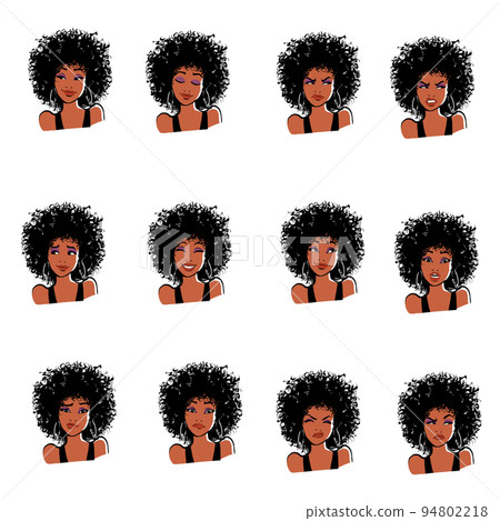 Set of women with afro hairstyle with different facial expressions Set of women with afro hairstyle with different facial expressions 94802218