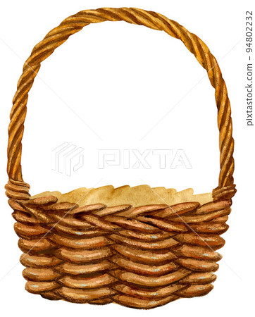 Watercolor empty brown basket. Hand drawn clipart, element Isolated 94802232