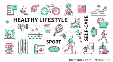 Healthy lifestyle - line design modern icon set 94802886