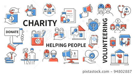 Charity and volunteering - line design icon set 94802887