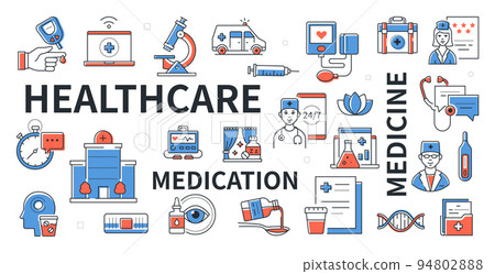 Healthcare and medicine - line design icon set Healthcare and medicine - line design icon set 94802888