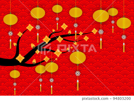 Happy Chinese New Year with paper art flowers on a red background. Card on red background for Happy Chinese New Year. Golden Chinese New Year greeting card in paper cut out and vector design. Happy Chinese New Year with paper art flowers on a red background. Card on red background for Happy Chinese New Year. Golden Chinese New Year greeting card in paper cut out and vector design. 94803200