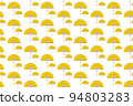 The yellow fan pattern has a seamless repeating bottom hanging pattern for the design background. Yellow fan pattern for design work. 94803283