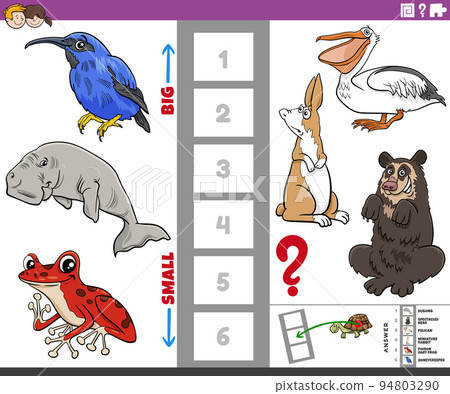 educational game with big and small cartoon animals educational game with big and small cartoon animals 94803290