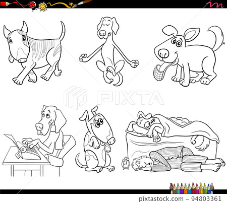 cartoon dogs animal characters set coloring page 94803361