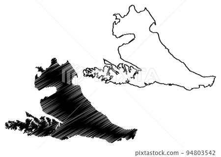 Isla Grande de Tierra del Fuego island (Argentine Republic, Republic of Chile, South and Latin America) map vector illustration, scribble sketch map 94803542