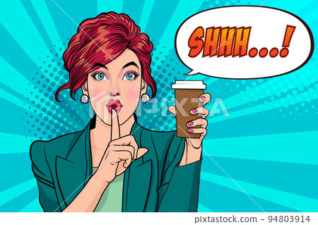 surprised Beautiful young woman show drink beverage coffee 15 94803914