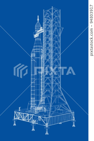 Space Rocket on launch pad. Vector rendering of 3d 94803917