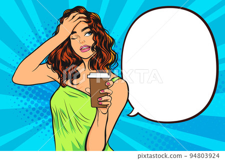 surprised Beautiful young woman show drink beverage coffee 24 surprised Beautiful young woman show drink beverage coffee 24 94803924