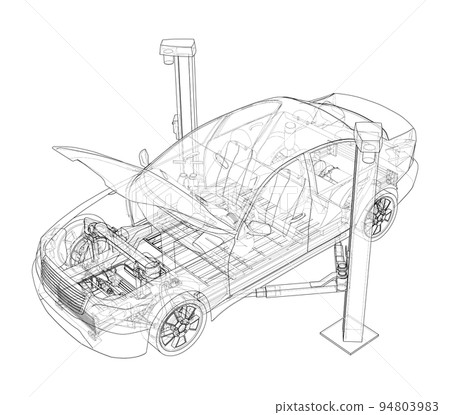 Car lift stand tower with car. Vector 94803983