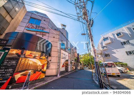 The cityscape of Tokyo, Japan, overlooking the hotel district in front of Uguisudani Station (Motomishima Shrine in the background) 94804066