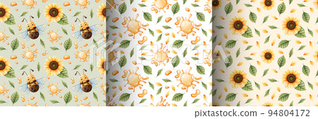 Set of seamless patterns with funny bees, flowers, honey. Suitable for children s textiles, clothes, wallpaper, paper 94804172