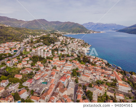 Aerial view of Herceg Novi town, marina and Venetian Forte Mare, Boka Kotorska bay of Adriatic sea, Montenegro 94804561