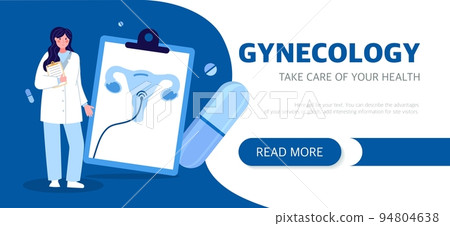 Landing page of the gynecologist website. The concept of medicine and health. Vector illustration in a flat style on a blue background 94804638