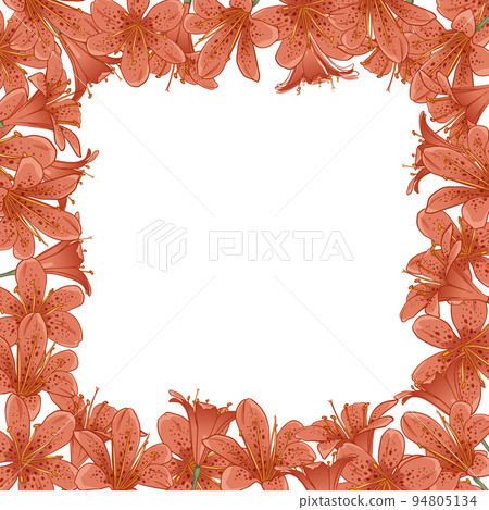 Quality frame with orange lilies. Illustration for photo decoration, decor, menu, signatures, postcards, etc. Vector illustration 94805134