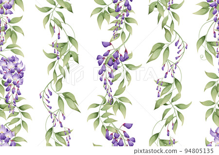 Seamless vertical pattern with purple wisteria and green leaves. Wallpaper, fabric, wrapping paper, scrapbooking paper. Seamless vertical pattern with purple wisteria and green leaves. Wallpaper, fabric, wrapping paper, scrapbooking paper. 94805135