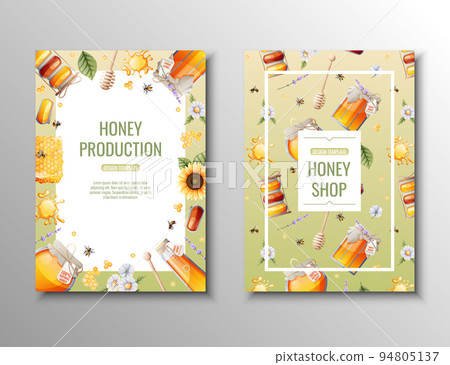 Flyer template with honey products. Honey shop, healthy natural product.Banner, poster, a4 cover for advertising 94805137