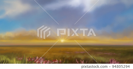 Sunset in steppe background illustration Sunset in steppe background illustration 94805294