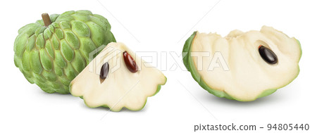 Sugar apple or custard apple isolated on white background with full depth of field. Exotic tropical Thai annona or cherimoya fruit Sugar apple or custard apple isolated on white background with full depth of field. Exotic tropical Thai annona or cherimoya fruit 94805440