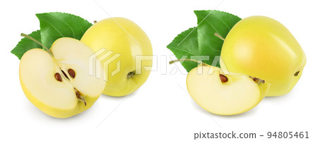 yellow apple half isolated on white background with full depth of field 94805461