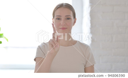 Portrait of Woman Showing No Sign by Finger, Denial Portrait of Woman Showing No Sign by Finger, Denial 94806390