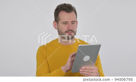 Attractive Middle Aged Man using Tablet in Office , White Background 94806798