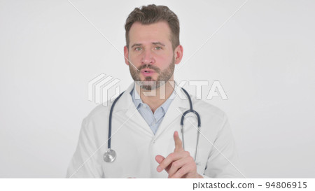 Middle Aged Doctor Talking on Video Call, White Background 94806915