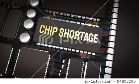 The  chip shortage text and ic and pcb board 3d rendering 94808290