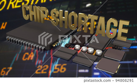 The chip shortage text and ic and pcb board 3d rendering The chip shortage text and ic and pcb board 3d rendering 94808291