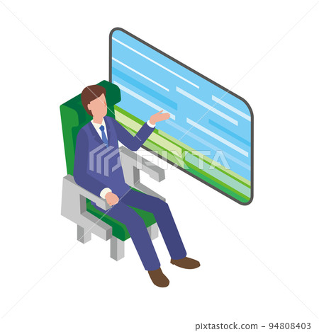 A businessman traveling by train and a view from inside the car 94808403