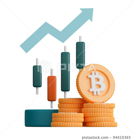 3d render candlestick chart with bitcoin. 94810365