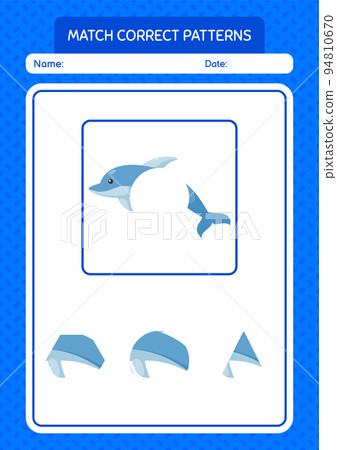Match pattern game with dolphin. worksheet for preschool kids, kids activity sheet 94810670