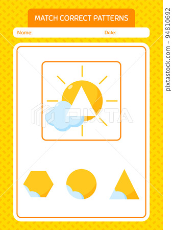 Match pattern game with sun. worksheet for...-插圖素材 [94810692] - PIXTA圖庫