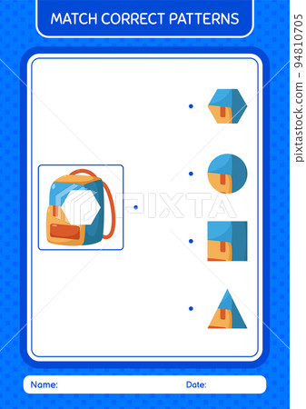 Match pattern game with backpack. worksheet for preschool kids, kids activity sheet 94810705