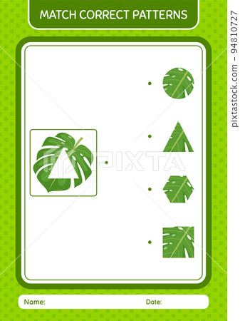 Match pattern game with monstera leaf. worksheet for preschool kids, kids activity sheet 94810727