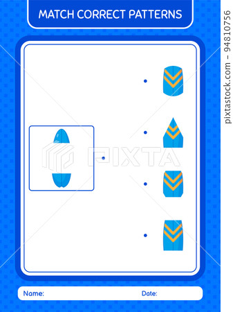 Match pattern game with surfboard. worksheet for preschool kids, kids activity sheet Match pattern game with surfboard. worksheet for preschool kids, kids activity sheet 94810756