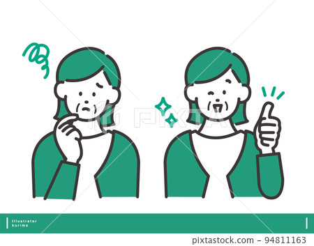 A woman with a troubled face and a nice pose vector illustration material Positive and negative facial expression set 94811163