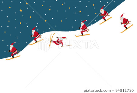 聖誕老人在雪夜在雪山上滑雪的插圖 94811750
